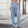 european and american style cross-border e-commerce  new arrival washed denim multi-pocket heavy-duty casual work pants