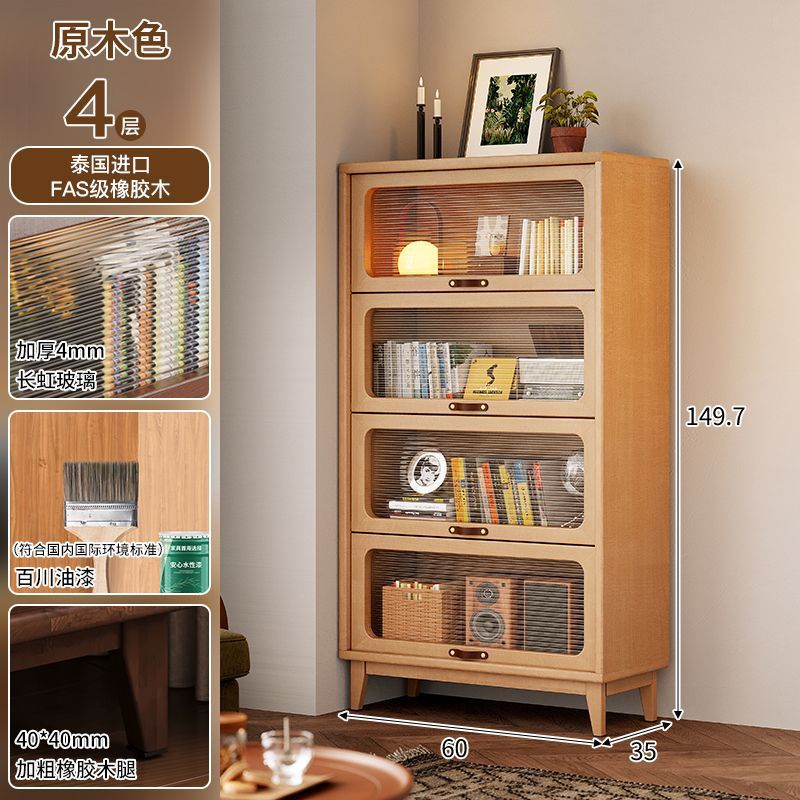 Solid wood bookcase dustproof with glass door bookshelf storage rack floor-standing for home storage cabinet living room bookcase medieval style