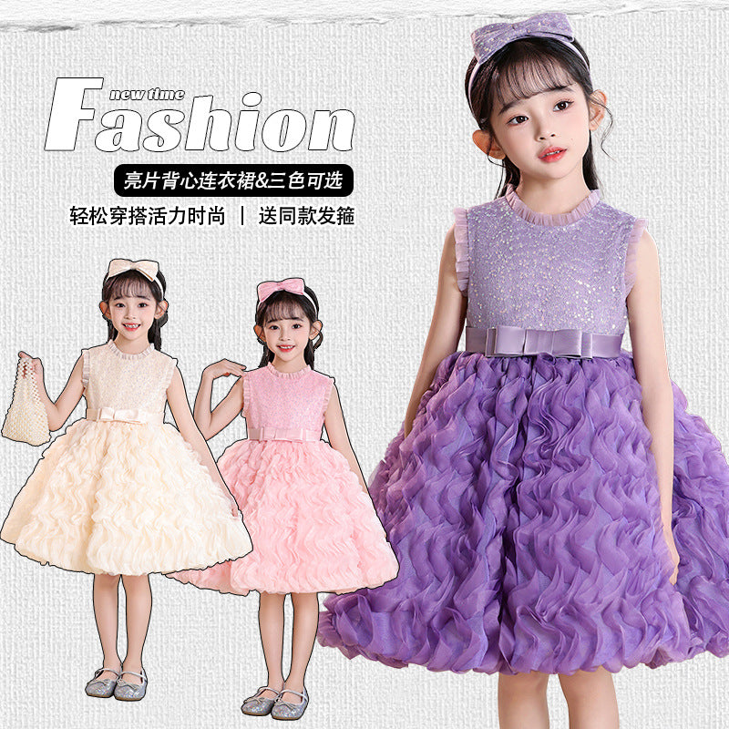 Girls' dress - in stock - baby cake princess dress - round neck tank dress - puffy mesh summer style - children's formal dress