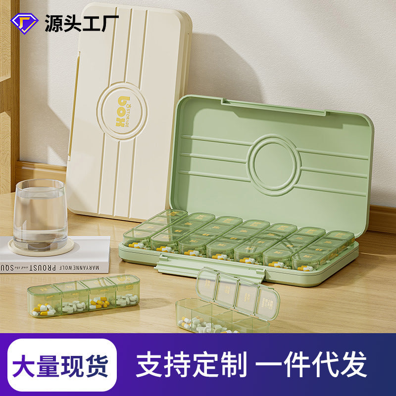 Medicine boxes are packed in compartments, portable, medicine sealed boxes seven days a week, and medicine packing boxes for the elderly for three meals a day