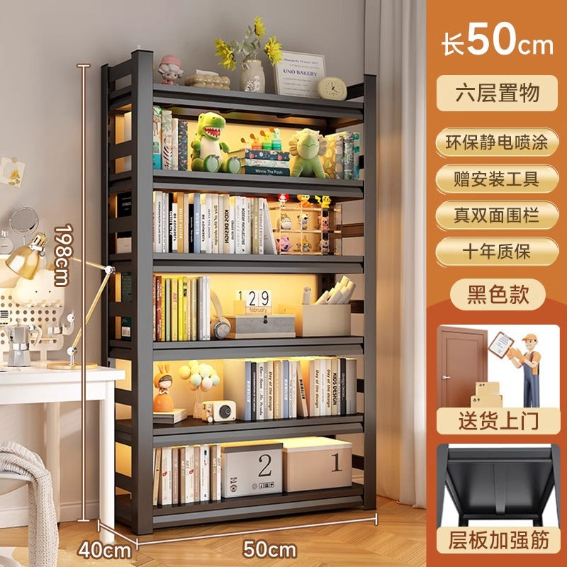 Multi-tier floor storage rack, steel bookshelf for home, living room, bedroom, kids' picture book organizer, simple iron art bookcase