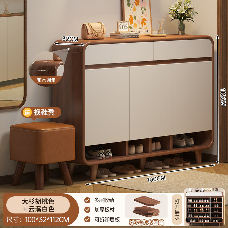 Solid wood core shoe cabinet new 2025 household entrance entrance entrance storage cabinet integrated against the wall indoor storage shelf