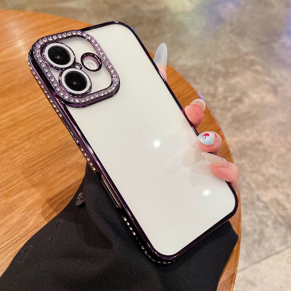 Suitable for apple 17 transparent mobile phone case 16 glitter lens film rhinestone frame iphone 15 soft case protective cover 11