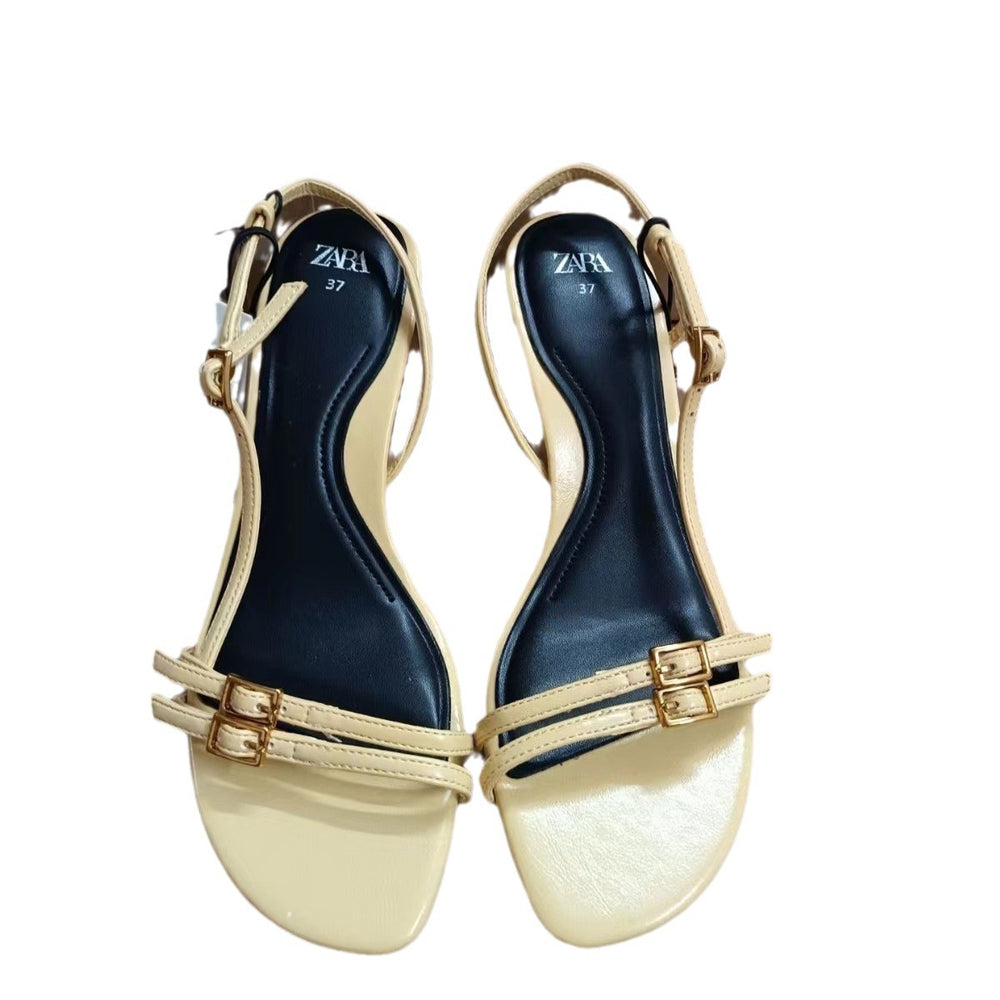 Za women's shoes: 2024 summer new arrivals - stylish and elegant yellow buckle open-toe stiletto heel sandals for women