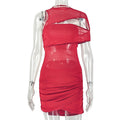 European and american style cross-border solid color women's cutout niche design new bodycon mini dress fashion high neck sleeveless short tight dress
