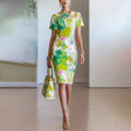 european style vacation dress - round neck short sleeve women's  summer new arrival - slimming mini dress