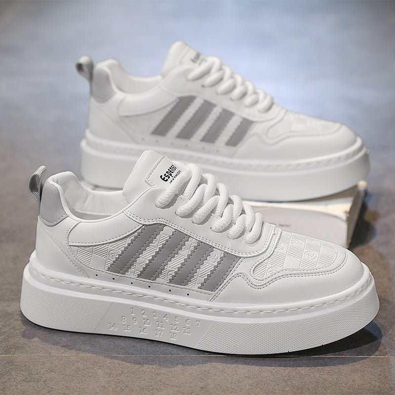 Men's white sneakers: spring breathable, trendy, casual, versatile, new 2026 height-increasing athletic skate shoes for students