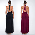 C7552 cross-border   fashion women's elegant solid color sexy v-neck slit dress