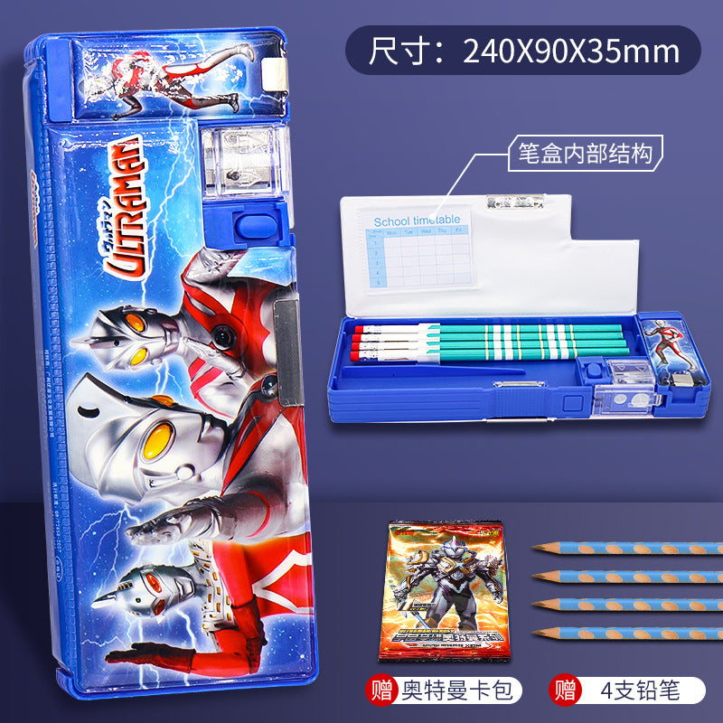 Pencil bag Large capacity Primary school students Cartoon boy Kindergarten stationery box High value ins Niche pencil bag Cross-border