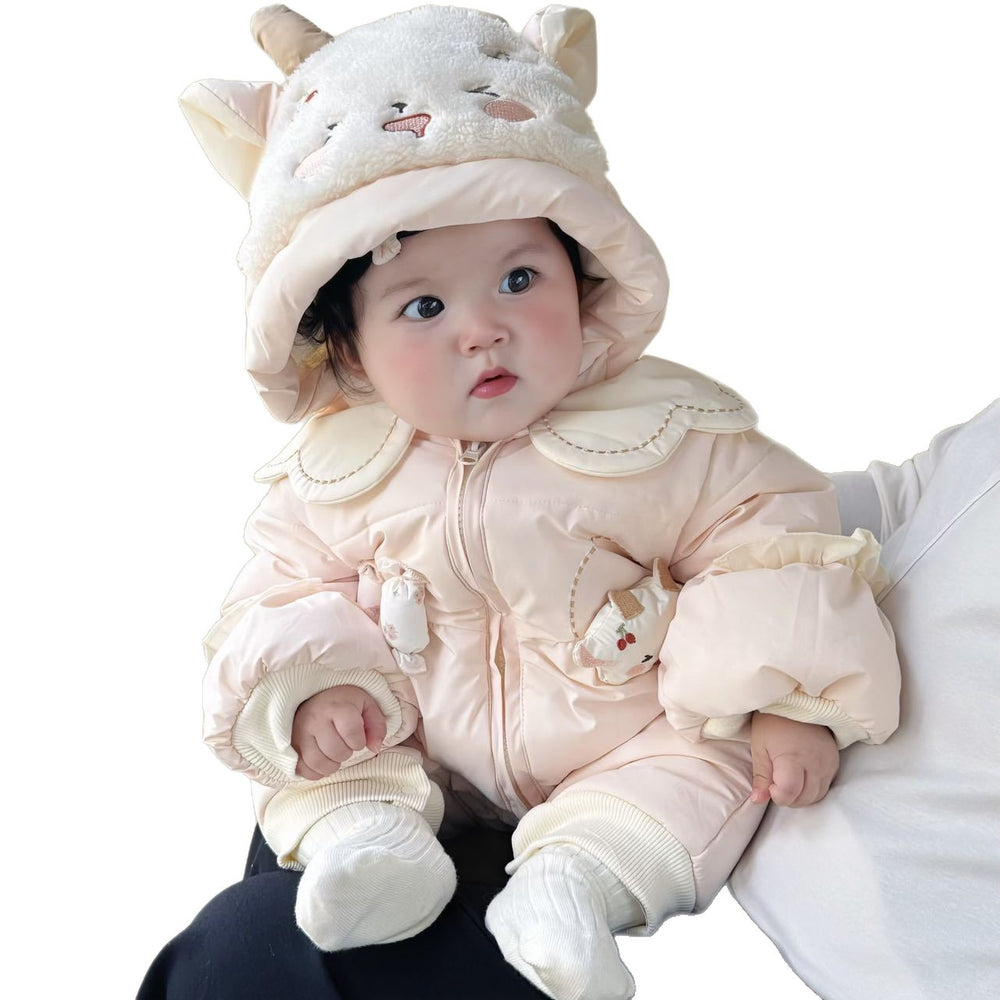Newborn & infant winter long-sleeve sweet & thickened romper - adorable baby girl cotton outfit for first birthday & extra warm outdoor wear