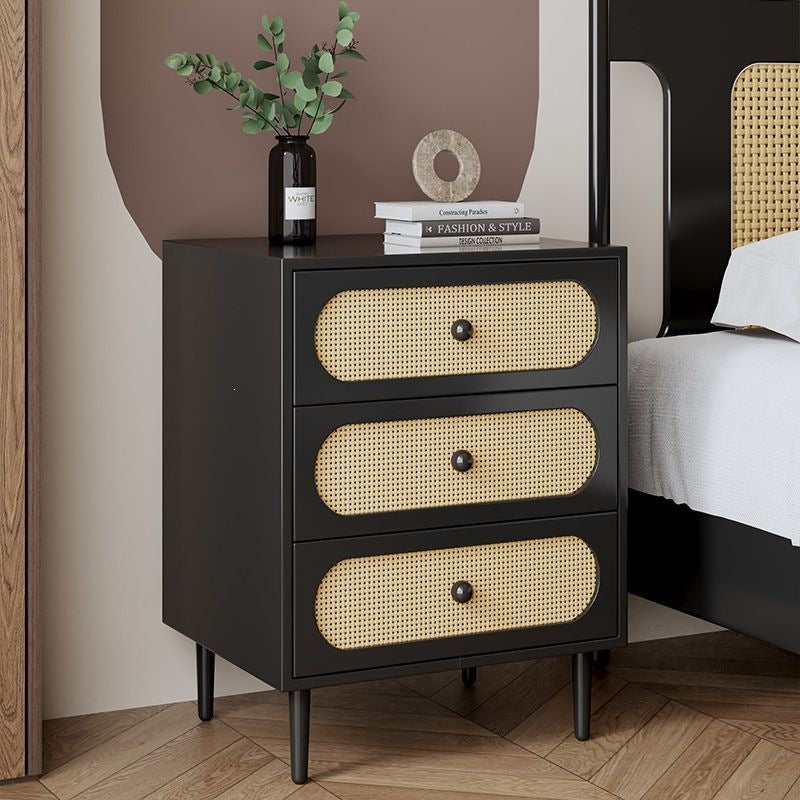 Solid wood bedside table medieval scandinaviancasual modern rattan small cabinet b&b bedroom storage chest cabinet