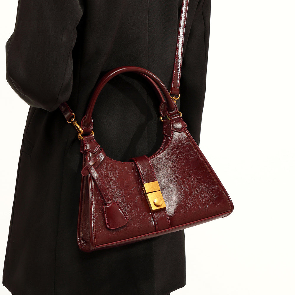 Fashionable 2025 high-end retro oil wax leather bridal wedding bag mother bag daily use satchel underarm bag