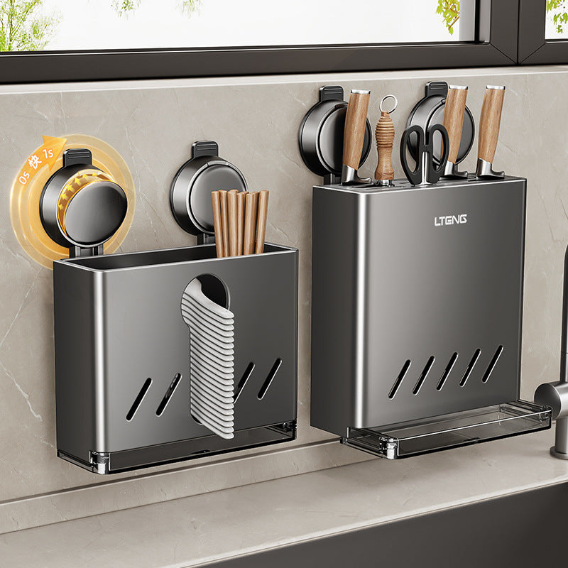 Household Kitchen Knife Rack Shelf Multifunctional No Punching Wall Hanging Suction Cup Spoon Chopsticks Knife Storage Box