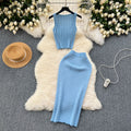 Hong kong style retro hot girl outfit - women's summer cropped tank top & high-waisted midi skirt knit two-piece set