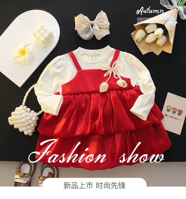 Girls' autumn dress  new style chic girl's long dress autumn outfit toddler & little girl's shimmering princess dress