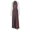 European and american style ins cross-border elegant women's waist sexy slim a-line skirt round neck sleeveless pure colorlongdress