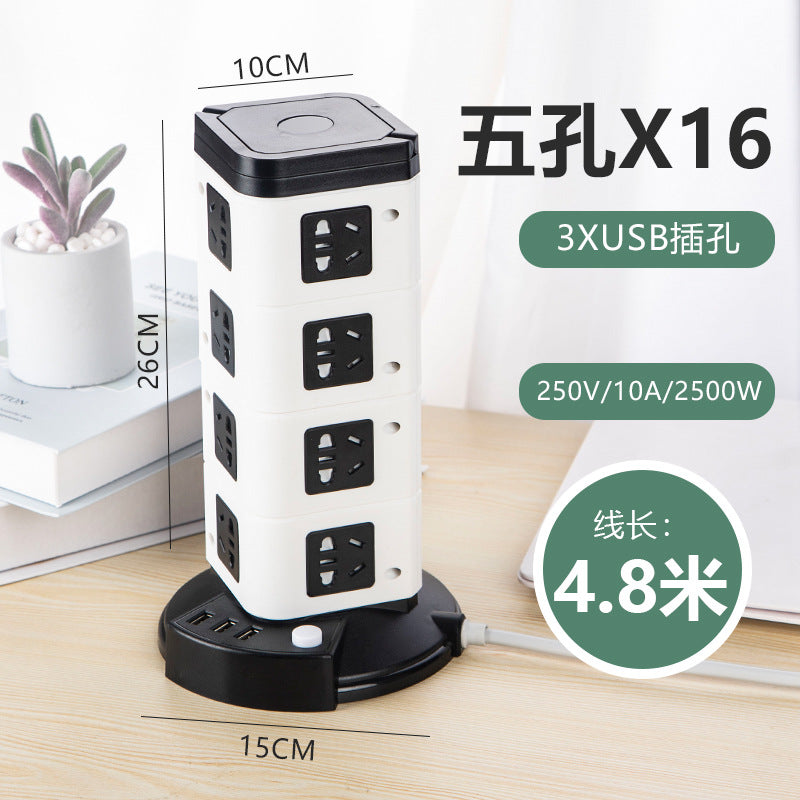 Smart vertical tower usb socket strip multifunctional multi-outlet office home computer power strip charger