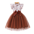 Girls' (tall) dress, long-sleeve collared floral mesh dress (includes ribbon)