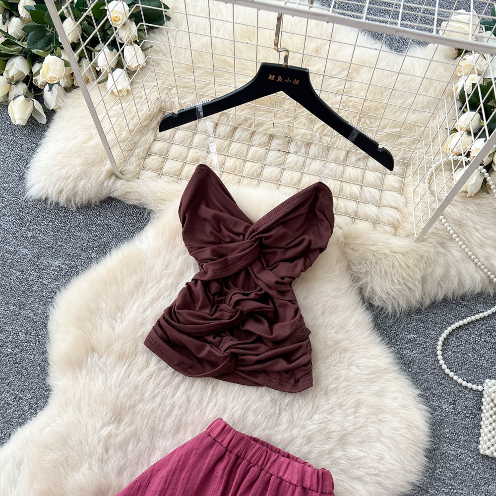French riviera style tank top and midi skirt set - women's summer irregular flared slimming skirt outfit