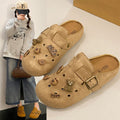 Family wear birkenstock shoes toe-cap half slippers for women outwear inner height new arrivalretro lazy half slippers crocs shoes for women