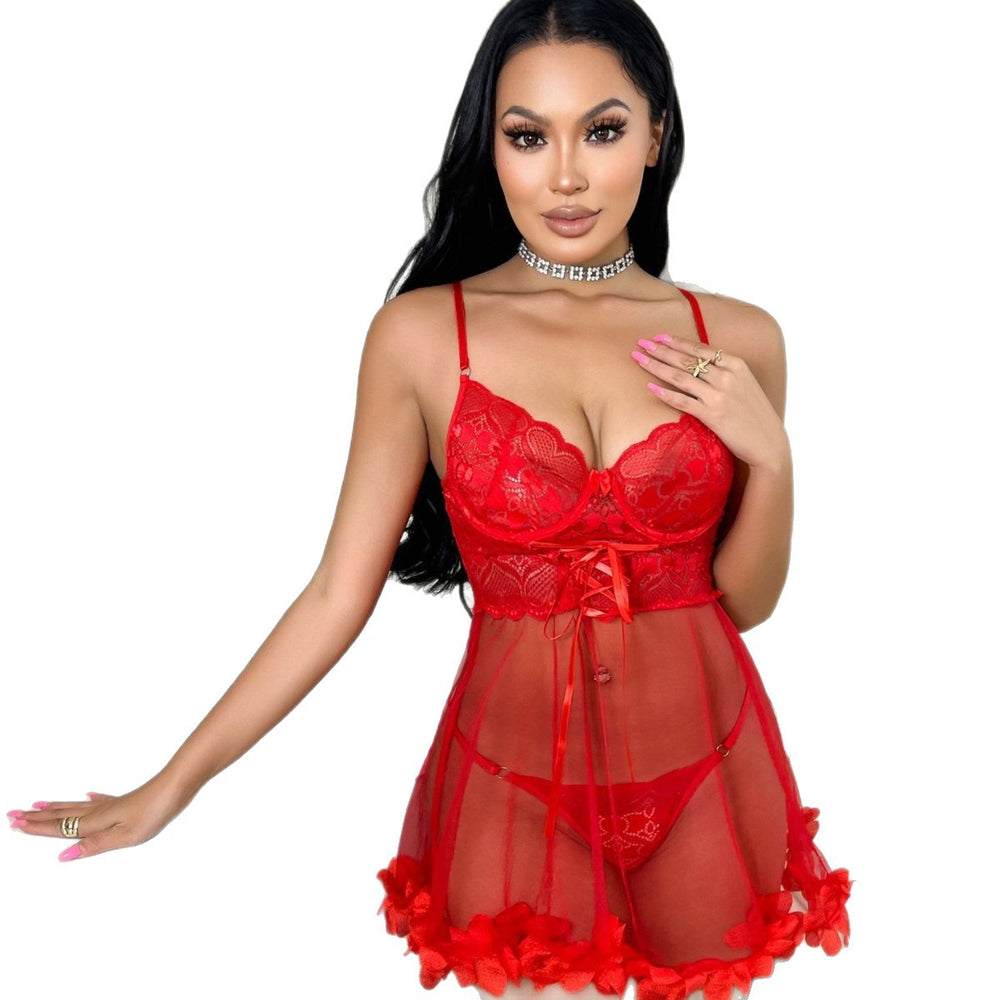 New lace trim camisole nightgown v-neck lace sexy dress loungewear set lingerie sleepwear
