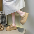 Summer new thick soleplatform shoes non-slip cut out breathable half slippers women's sandals pure color cut outoutwear toe shoes