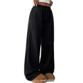 Girls' american retro black drawstring pocket wide-leg loose fit fleece-lined straight leg sweatpants