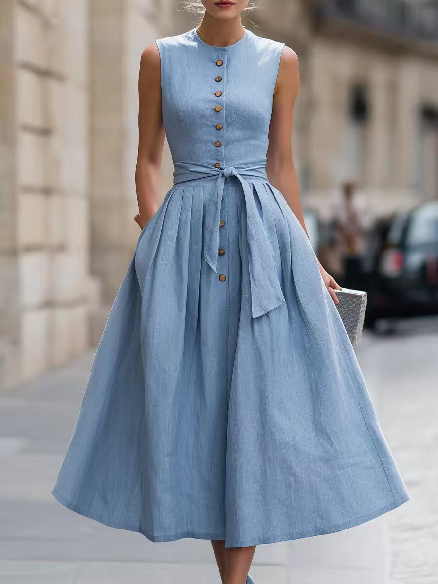 european and american cross-border  independent station new arrivalelegantelegancenormcore cotton and linen women's sleeveless dress