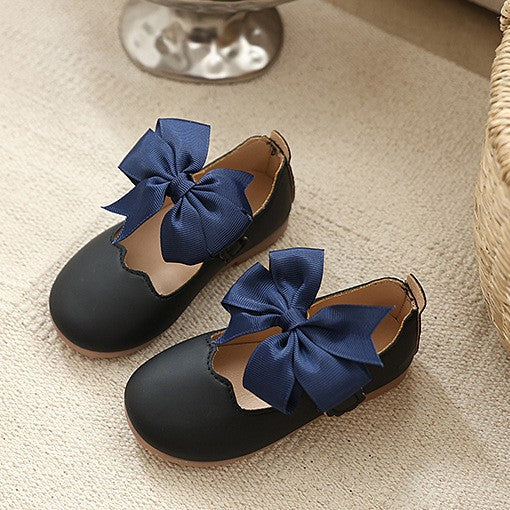 spring/autumn korean style girls' big bow princess shoes, wavy edge soft sole baby first walker leather shoes, multiple colors