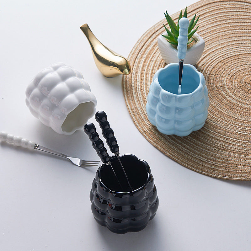 Minimalist ceramic fruit fork set - stylish, luxurious, and high-quality. ceramic handle fruit picks with stainless steel forks and spoons - wholesale
