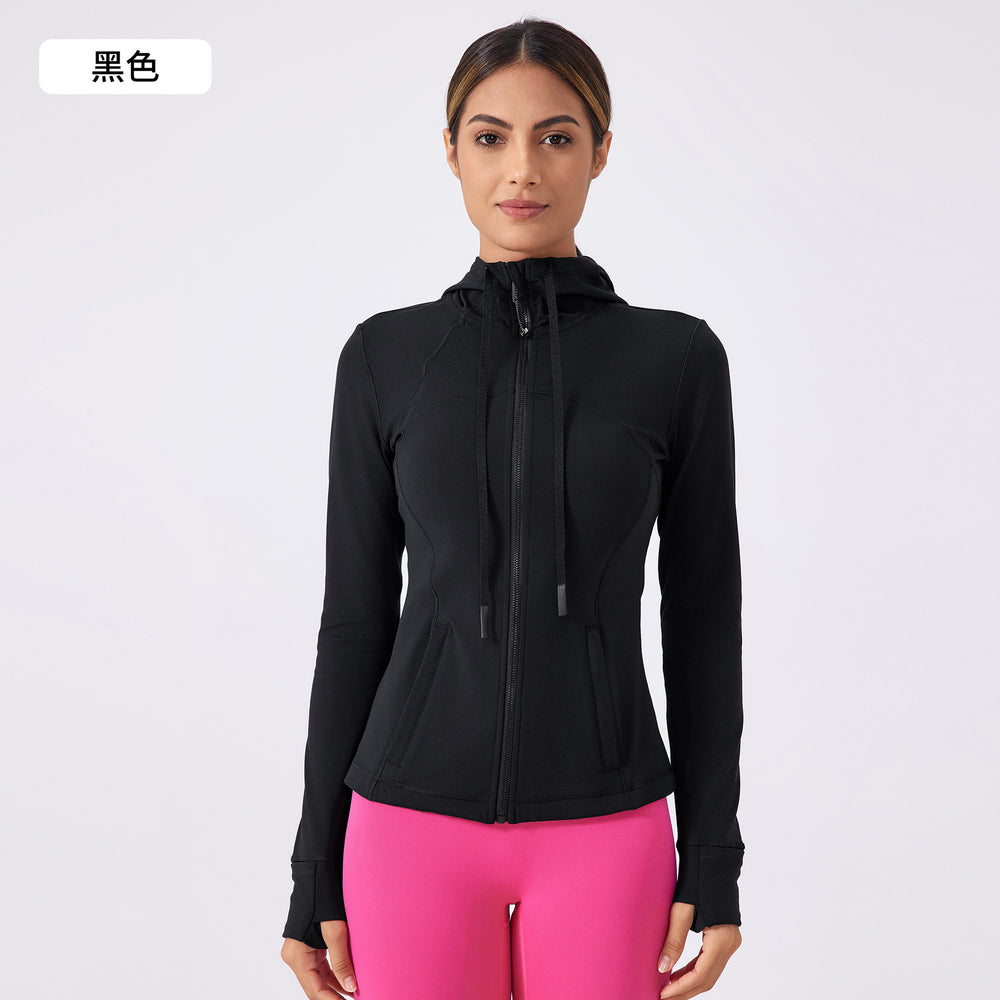 New women's fleece-lined yoga jacket - slim fit, tight-fitting, hooded activewear top for running and fitness - daw179