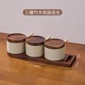 Japanese ceramic seasoning jar set - salt, msg, chicken bouillon, chili sauce, condiment storage for home kitchen, commercial restaurant, and hotel use