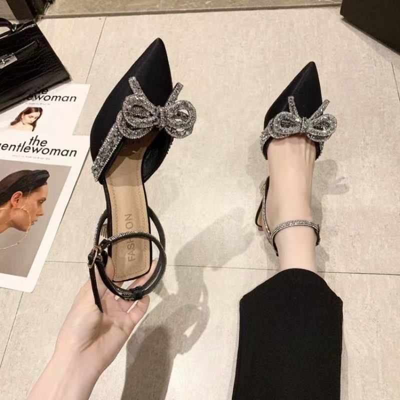 High-heeled sandals for women, thin heels, pointed toes, 2025 summer fashionnew arrival, toe-cap casual wine glass heels, one-word buckle strap sandals for women