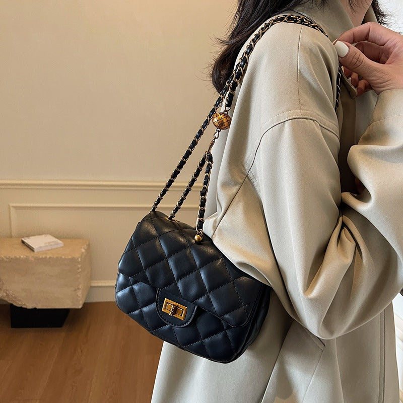 Small square bag women 2025 new trendy fashion diamond chain bag embroidery thread foreign style single shoulder messenger bag women