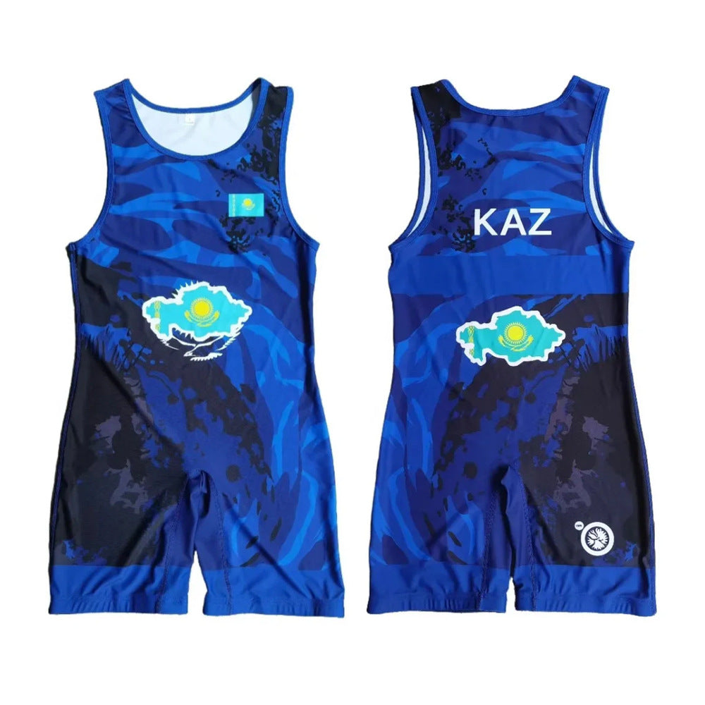 Sublimation full body print men's one-piece wrestling suit custom match weightlifting suit men's and women's free wrestling one-piece vest