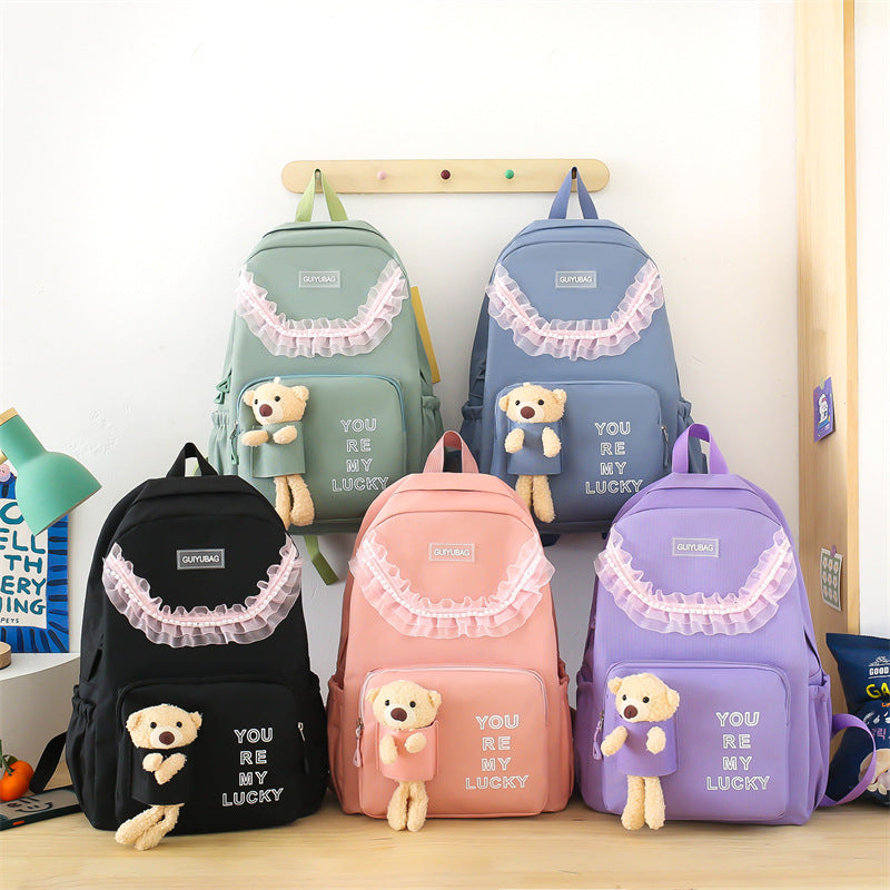 New Korean version of large-capacity student schoolbag cartoon cute bear doll girl backpack primary and secondary school backpack
