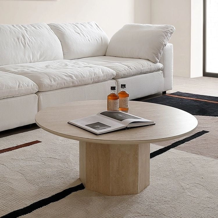 Wabi-sabi style coffee table with marble pattern round designer french imitation rock plate coffee tea table hexagonal base tea table