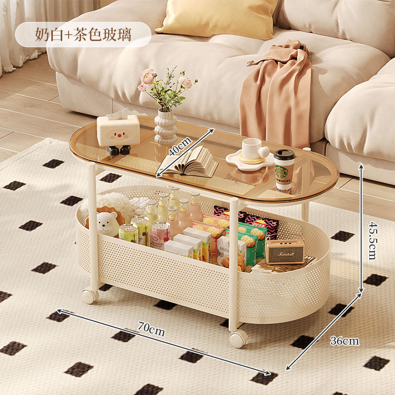 Cream style movable coffee table small apartment living room sofa side cabinet side coffee table simple modern storage trolley