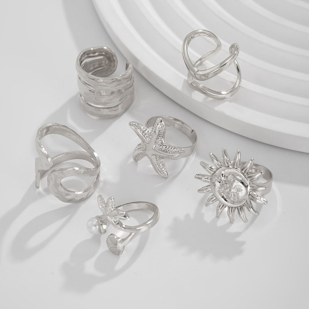 Wholesale alloy ring sets - european & american style, new ocean-inspired accessories, unique & trendy sun & starfish finger rings for women