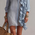 Amazon vacation style minimalist ruffle polo dress - women's new summer slimming bodycon mini dress