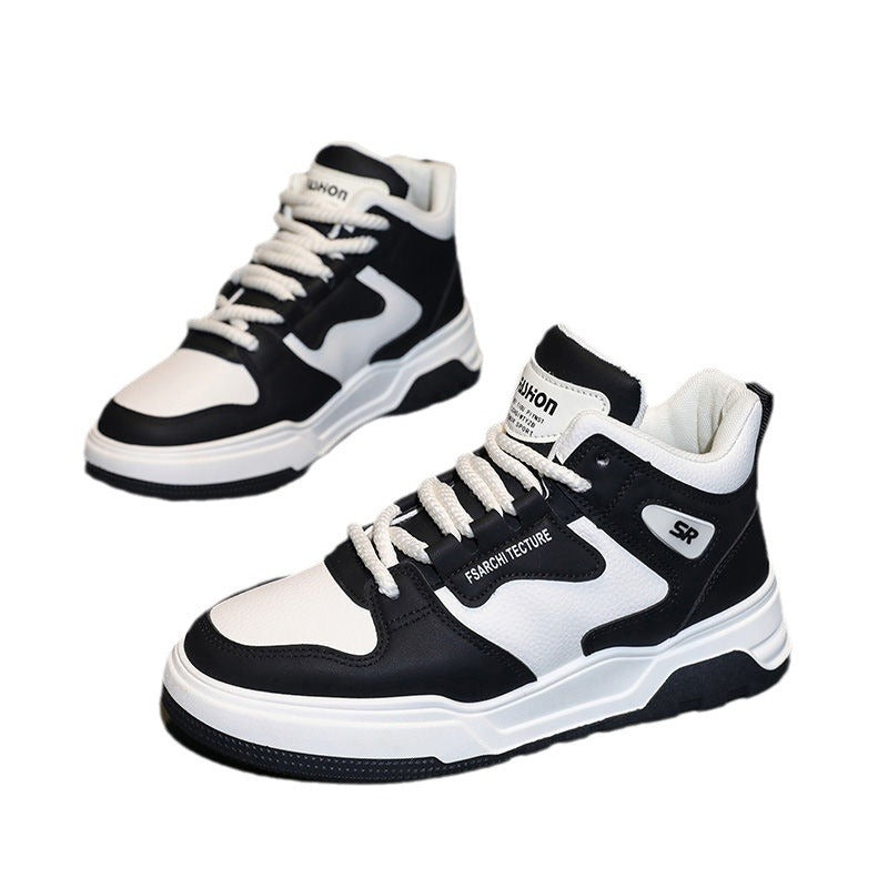 High-top men's sneakers: 2025 new trendy spring leather casual skate shoes, air force style, men's model one, student sports fashion sneakers