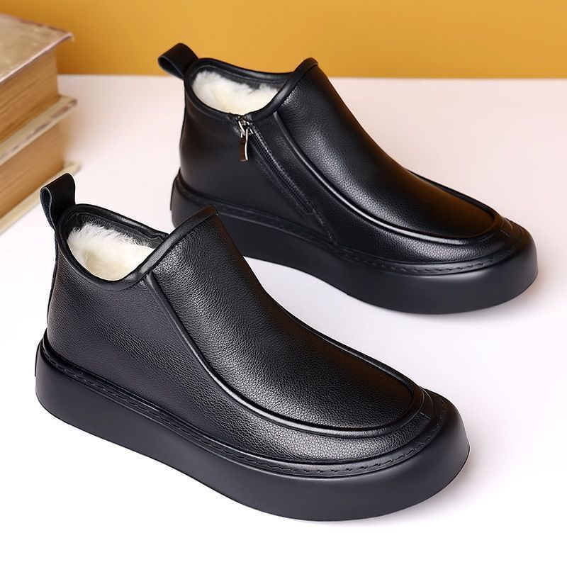 2025 winter new men's wool-lined fleece warm casual versatile martin boots slip-on casual shoes non-slip cotton boots