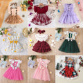 summer cross-border children's wear: new girls' bowknot patchwork floral print dress with mesh skirt