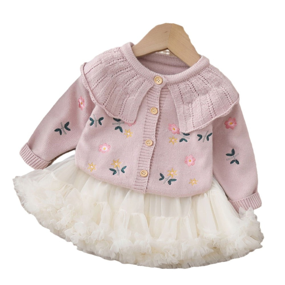 Girls' cardigan sweater princess dress two-piece set - puffy skirt autumn/winter new korean style knitted cardigan outfit for baby girls