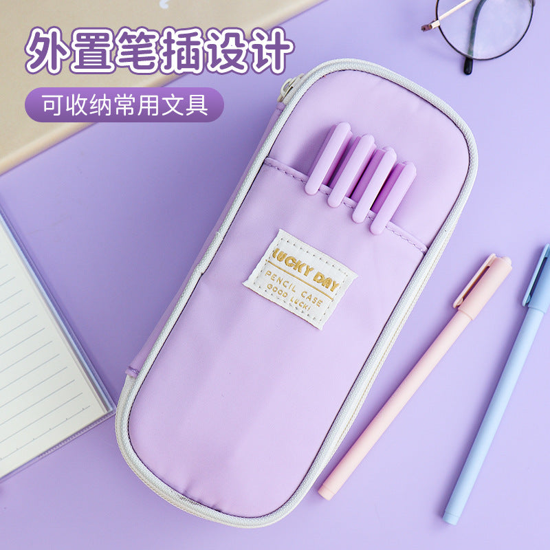 Japan and South Korea large-capacity pencil bag student simple composite cloth macaron double zipper pencil bag stationery bag  stationery box
