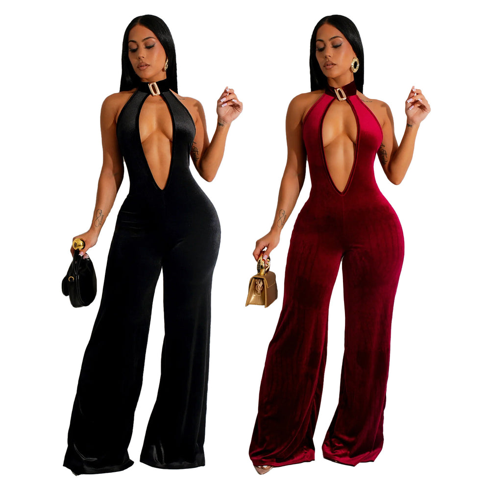 C7101 cross-border   independent station fashion women's sexy deep v backless high waist casual
