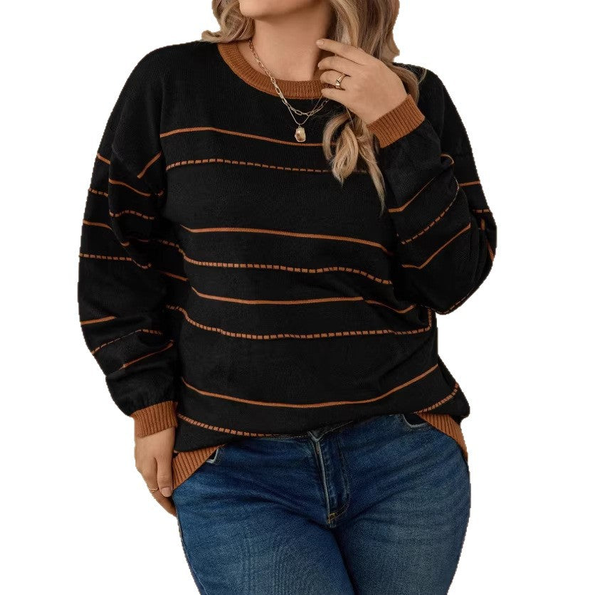 Korean style striped soft & cozy autumn/winter petite women's winter base layer sweater - versatile retro pullover knit inner layer