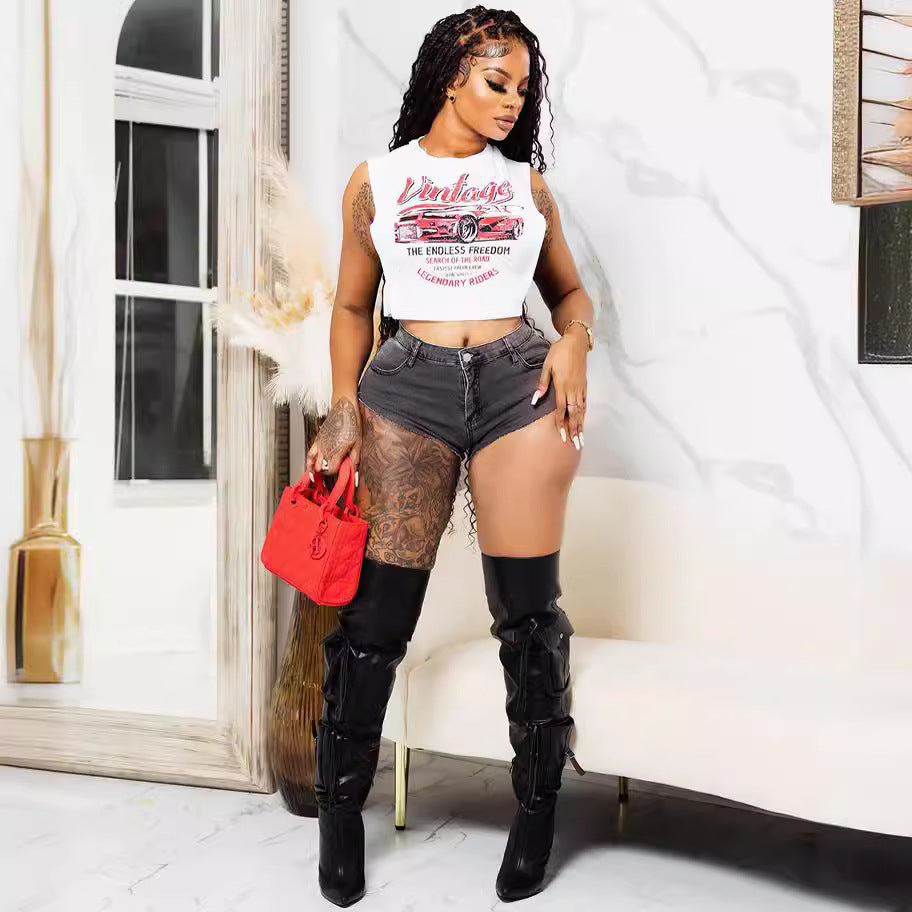 European and american style women's skinny jeans -  cross-border fashion sexy hot girl high-waisted stretch capri jeans