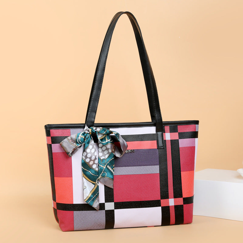 women's color block tote bag - minimalist plaid shoulder bag - large capacity commuter casual versatile handbag