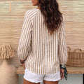 european and american striped babydoll top - round neck, raglan sleeves, lantern long sleeves, loose fit, ruffled hem - women's pullover - export quality
